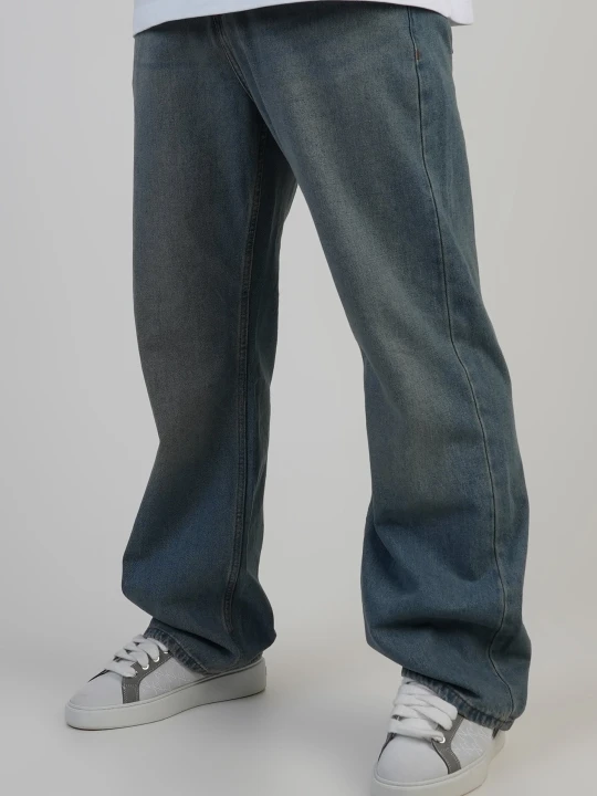 Zdjęcie produktu SikSilk Męskie Prane Vintage Niebieskie Luźne Jeansy