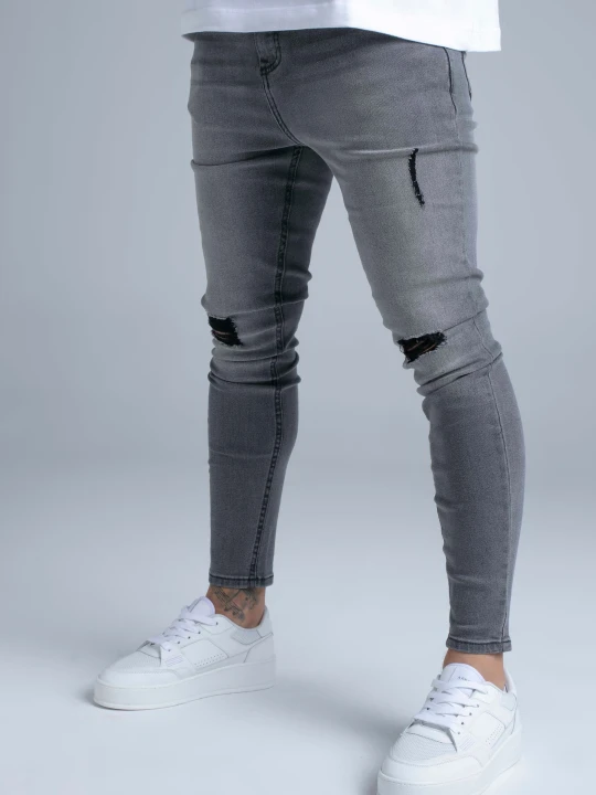 Zdjęcie produktu SikSilk Męskie Szare Postarzane Skinny Jeansy