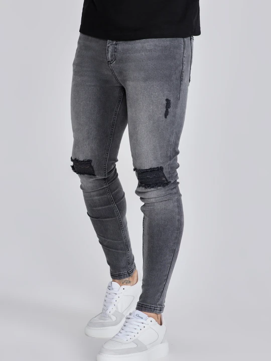 Zdjęcie produktu SikSilk Męskie Szare Postrzępione Skinny Jeans