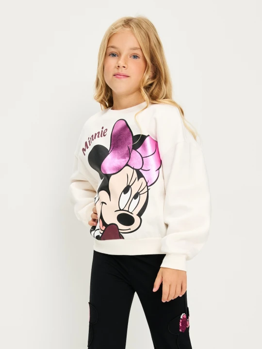 Zdjęcie produktu Sinsay - Bawełniana bluza crewneck Minnie Mouse - kremowy