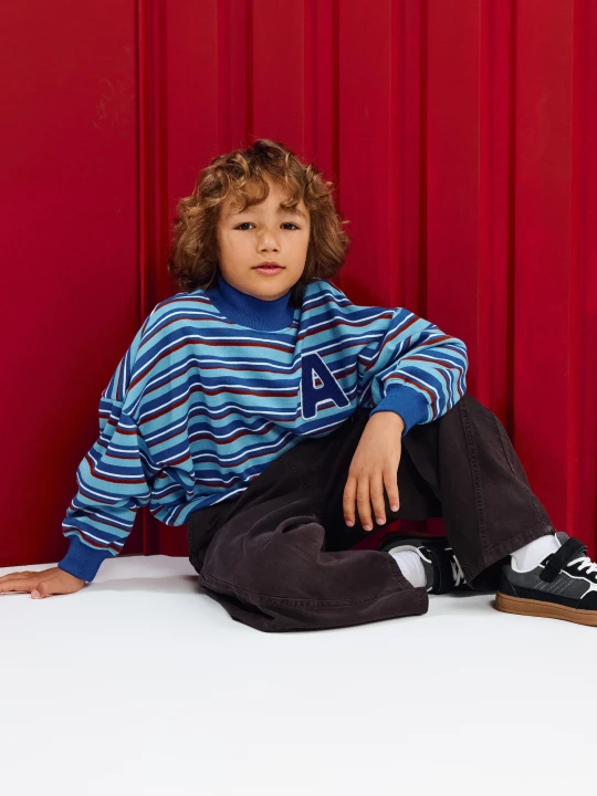 Zdjęcie produktu Sinsay - Bawełniana bluza crewneck oversize w paski - niebieski