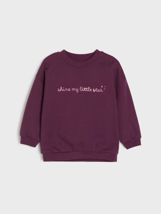 Zdjęcie produktu Sinsay - Bawełniana bluza crewneck z brokatowym napisem - fioletowy