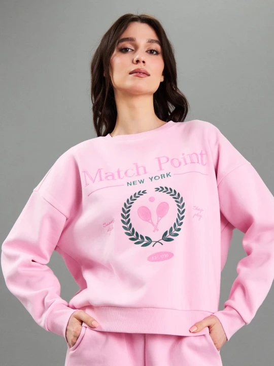Zdjęcie produktu Sinsay - Bawełniana bluza crewneck z haftem - begonia