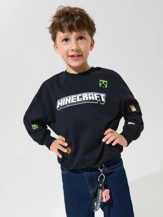 Zdjęcie produktu Sinsay - Bawełniana bluza crewneck z haftem Minecraft - czarny