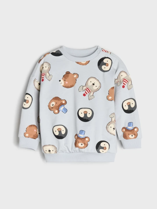 Zdjęcie produktu Sinsay - Bawełniana bluza crewneck z motywem zwierząt - niebieski