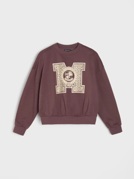Zdjęcie produktu Sinsay - Bawełniana bluza crewneck z nadrukiem - brązowy