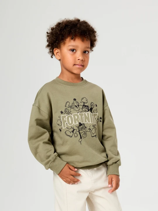 Zdjęcie produktu Sinsay - Bawełniana bluza crewneck z nadrukiem Fortnite - khaki