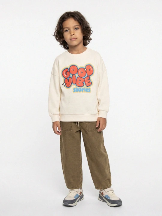 Zdjęcie produktu Sinsay - Bawełniana bluza crewneck z nadrukiem - kremowy