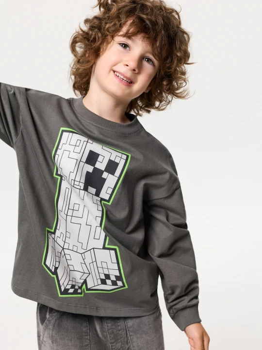 Zdjęcie produktu Sinsay - Bawełniana bluza crewneck z nadrukiem Minecraft - szary