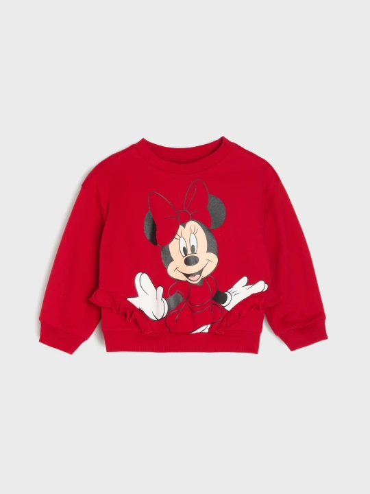Zdjęcie produktu Sinsay - Bawełniana bluza crewneck z nadrukiem Minnie Mouse - czerwony