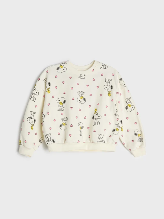 Zdjęcie produktu Sinsay - Bawełniana bluza crewneck z nadrukiem Peanuts - kremowy