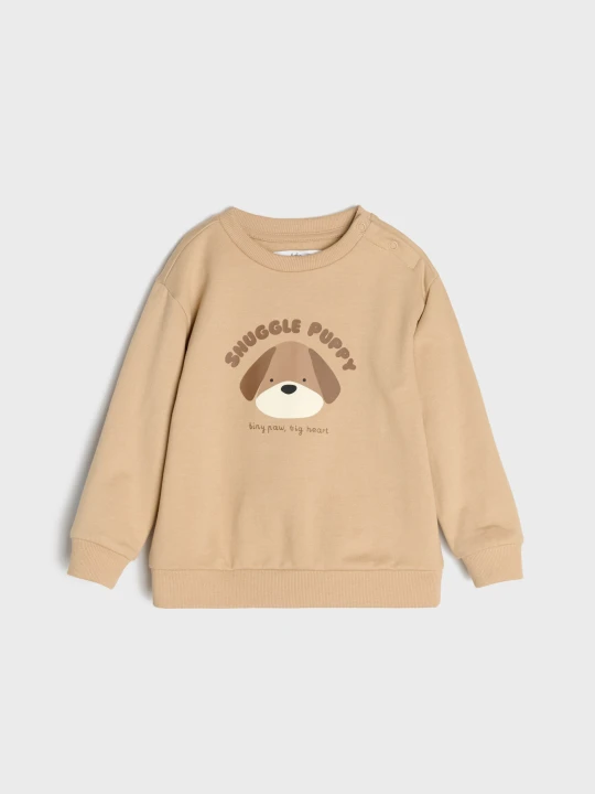 Zdjęcie produktu Sinsay - Bawełniana bluza crewneck z nadrukiem psa - beżowy