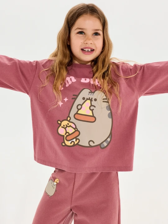 Zdjęcie produktu Sinsay - Bawełniana bluza crewneck z nadrukiem Pusheen the Cat - czerwony