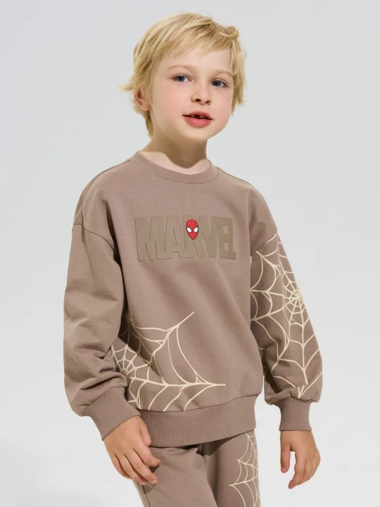 Zdjęcie produktu Sinsay - Bawełniana bluza crewneck z nadrukiem Spider-Man - brązowy
