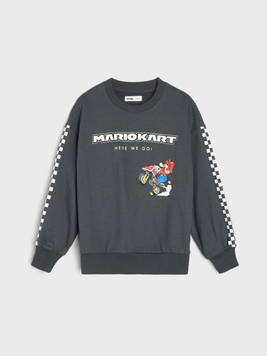 Zdjęcie produktu Sinsay - Bawełniana bluza crewneck z nadrukiem Super Mario - szary