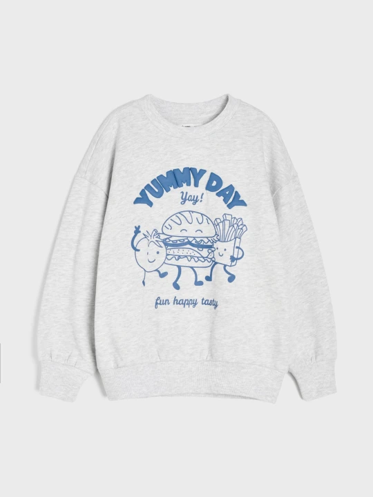Zdjęcie produktu Sinsay - Bawełniana bluza crewneck z nadrukiem - szary