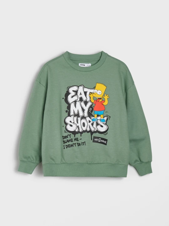 Zdjęcie produktu Sinsay - Bawełniana bluza crewneck z nadrukiem The Simpsons - zielony
