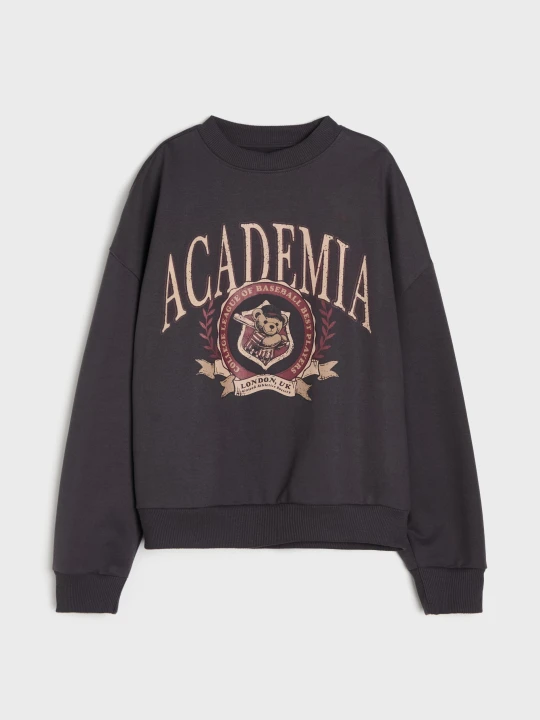 Zdjęcie produktu Sinsay - Bawełniana bluza crewneck z napisem Academia - szary