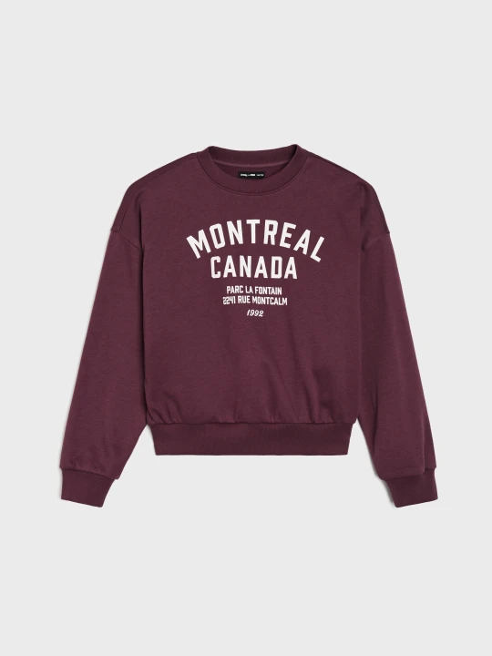 Zdjęcie produktu Sinsay - Bawełniana bluza crewneck z napisem - brązowy