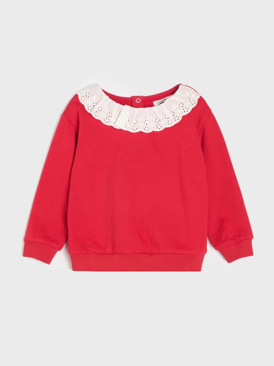 Zdjęcie produktu Sinsay - Bawełniana bluza crewneck z ozdobnym kołnierzykiem - czerwony