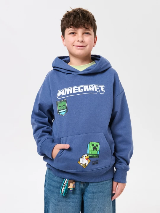 Zdjęcie produktu Sinsay - Bawełniana bluza hoodie z nadrukiem Minecraft - niebieski