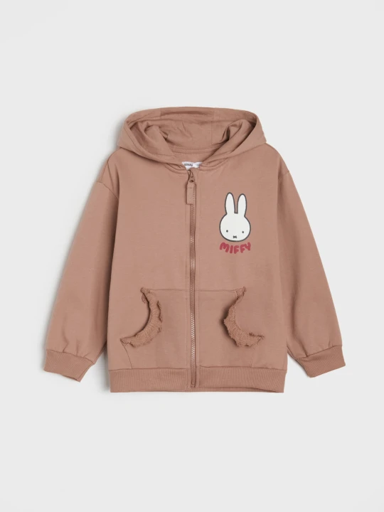 Zdjęcie produktu Sinsay - Bawełniana bluza z kapturem z nadrukiem na plecach Miffy - brązowy