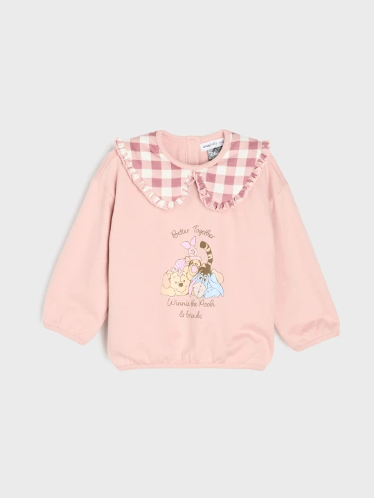 Zdjęcie produktu Sinsay - Bawełniana bluza z kołnierzykiem w kratę i nadrukiem Winnie the Pooh - różowy