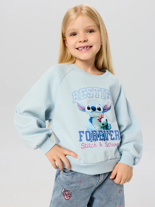 Zdjęcie produktu Sinsay - Bawełniana bluza z nadrukiem Stitch - błękitny