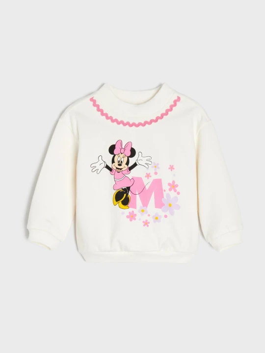 Zdjęcie produktu Sinsay - Bawełniana bluza z ozdobną taśmą i nadrukiem Minnie Mouse - kremowy