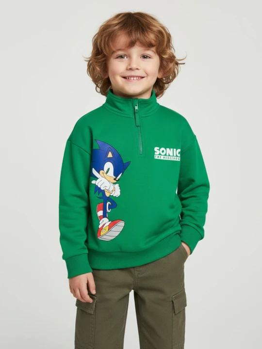Zdjęcie produktu Sinsay - Bawełniana bluza ze stójką Sonic the Hedgehog - zielony