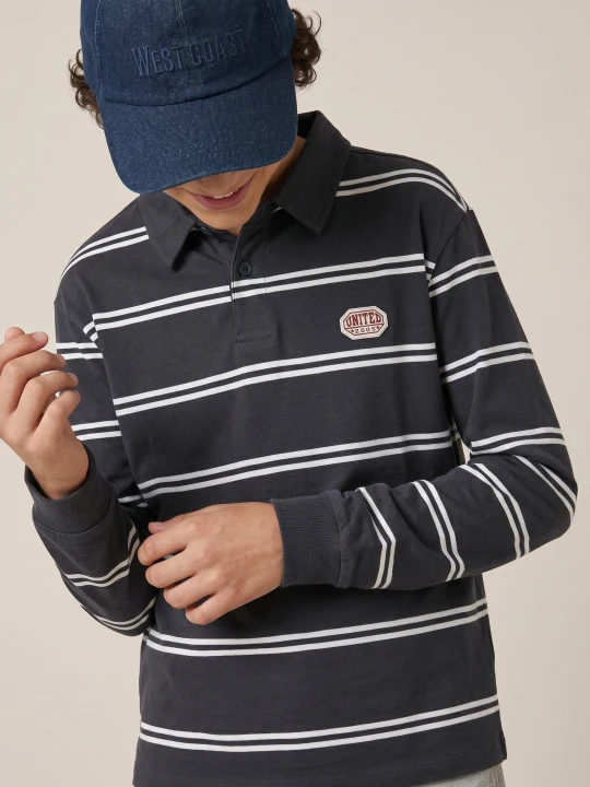 Zdjęcie produktu Sinsay - Bawełniana bluzka polo oversize w paski - wielobarwny