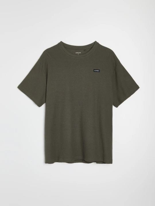 Zdjęcie produktu Sinsay - Bawełniana koszulka comfort fit z dzianiny waffle - khaki