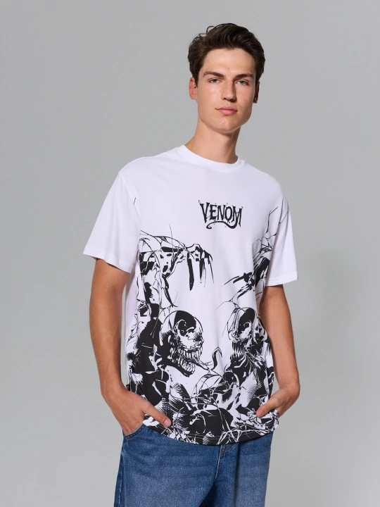 Zdjęcie produktu Sinsay - Bawełniana koszulka comfort Venom - biały