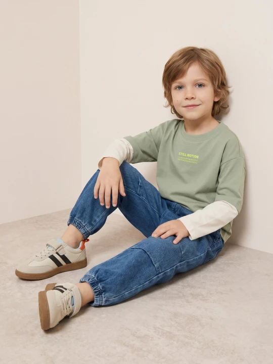 Zdjęcie produktu Sinsay - Bawełniana koszulka longsleeve loose z podwójnym rękawem i napisem - zielony