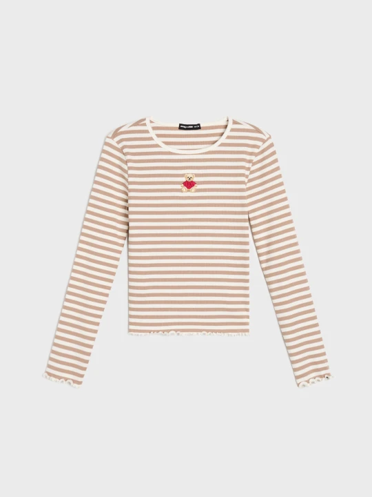 Zdjęcie produktu Sinsay - Bawełniana koszulka longsleeve z haftem misia - wielobarwny