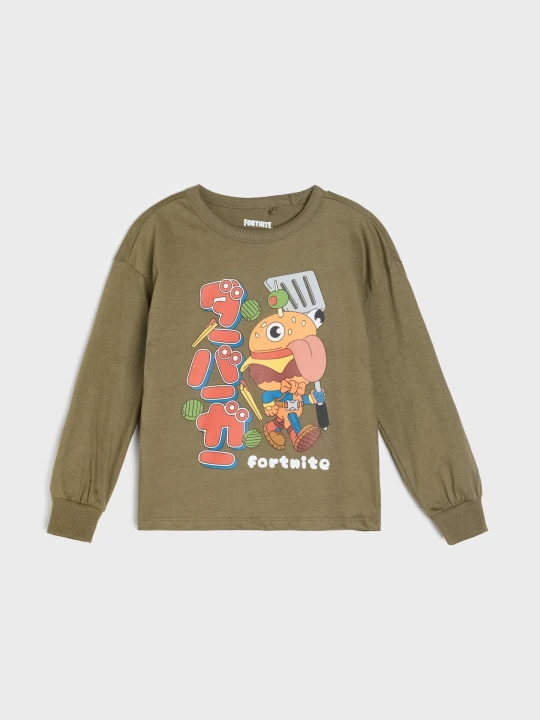 Zdjęcie produktu Sinsay - Bawełniana koszulka oversize z długim rękawem Fortnite - khaki