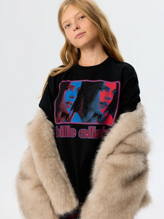 Zdjęcie produktu Sinsay - Bawełniana koszulka oversize z nadrukiem Billie Eilish - czarny