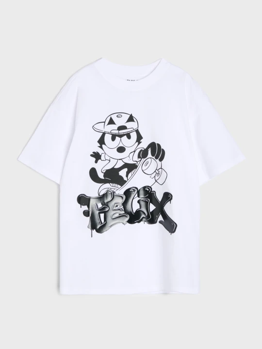 Zdjęcie produktu Sinsay - Bawełniana koszulka oversize z nadrukiem Felix the Cat - biały