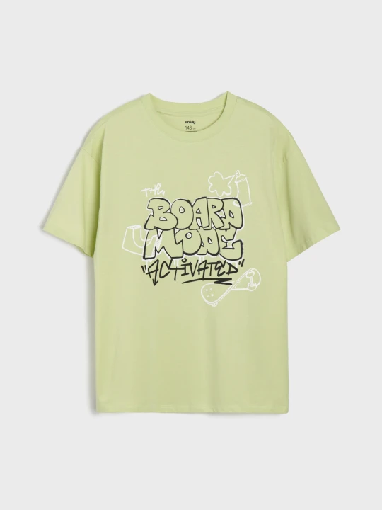 Zdjęcie produktu Sinsay - Bawełniana koszulka oversize z nadrukiem graffiti - zielony