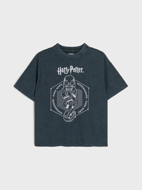 Zdjęcie produktu Sinsay - Bawełniana koszulka oversize z nadrukiem Harry Potter - czarny