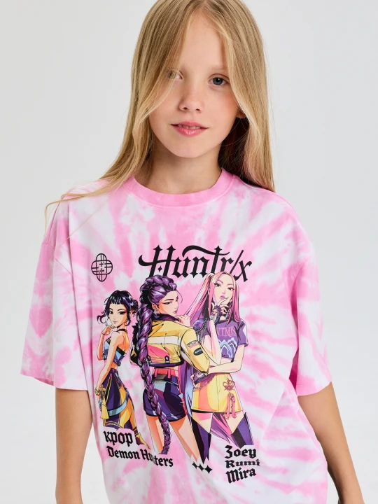 Zdjęcie produktu Sinsay - Bawełniana koszulka oversize z nadrukiem K-Pop Demon Hunters - wielobarwny