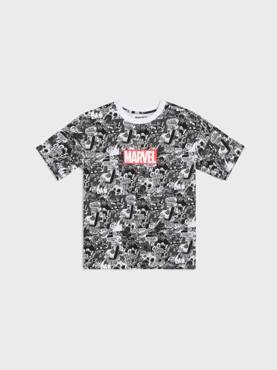 Zdjęcie produktu Sinsay - Bawełniana koszulka oversize z nadrukiem Marvel - wielobarwny