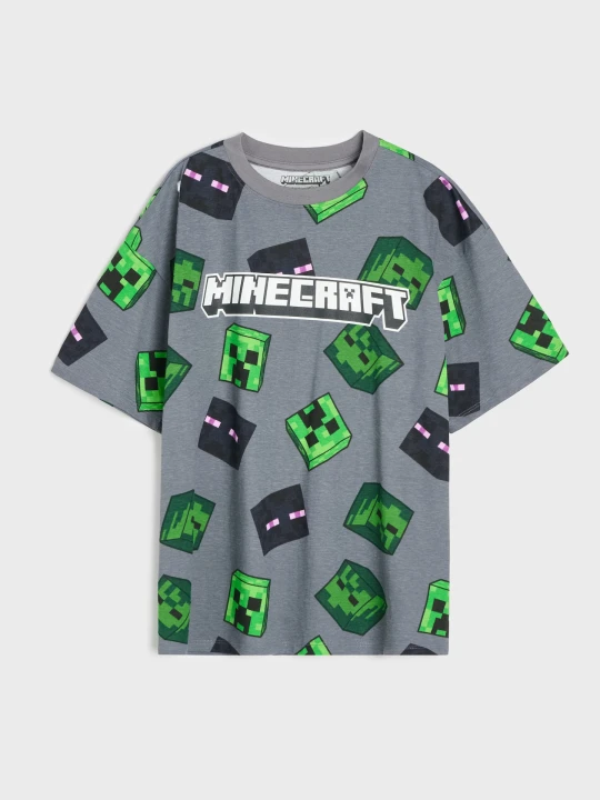 Zdjęcie produktu Sinsay - Bawełniana koszulka oversize z nadrukiem Minecraft - czarny