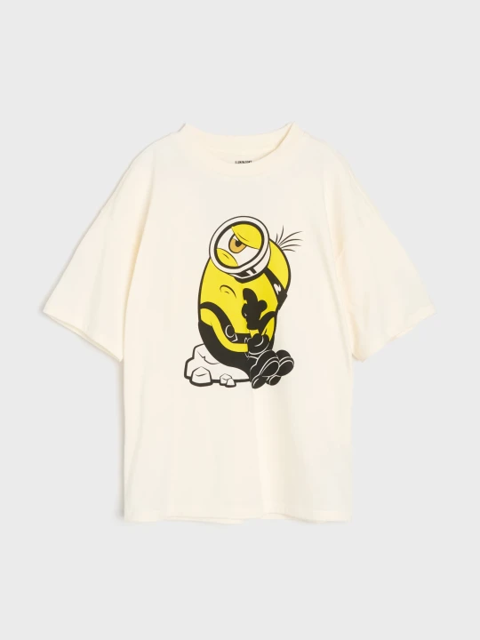 Zdjęcie produktu Sinsay - Bawełniana koszulka oversize z nadrukiem Minions - kremowy