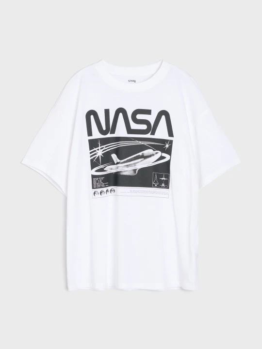 Zdjęcie produktu Sinsay - Bawełniana koszulka oversize z nadrukiem NASA - biały