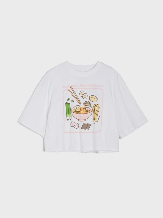 Zdjęcie produktu Sinsay - Bawełniana koszulka oversize z nadrukiem Pusheen the Cat - biały