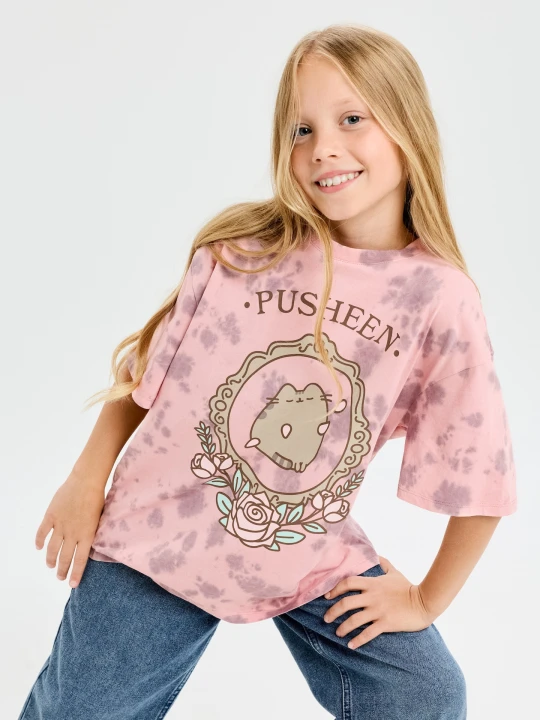 Zdjęcie produktu Sinsay - Bawełniana koszulka oversize z nadrukiem Pusheen the Cat - wielobarwny