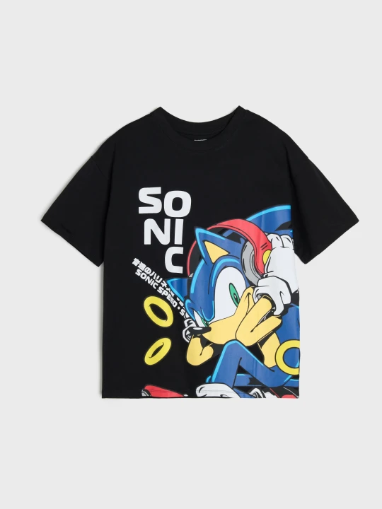 Zdjęcie produktu Sinsay - Bawełniana koszulka oversize z nadrukiem Sonic the Hedgehog - czarny
