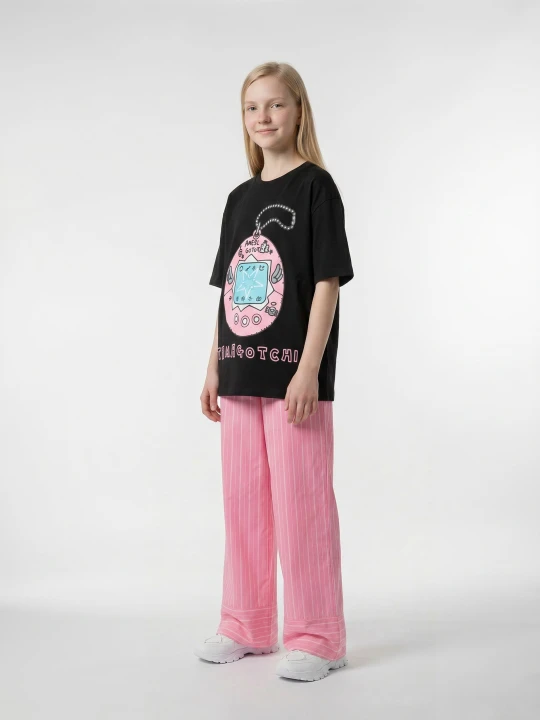 Zdjęcie produktu Sinsay - Bawełniana koszulka oversize z nadrukiem Tamagothi - czarny