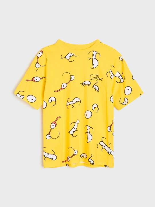 Zdjęcie produktu Sinsay - Bawełniana koszulka oversize z nadrukiem The Simpsons - żółty